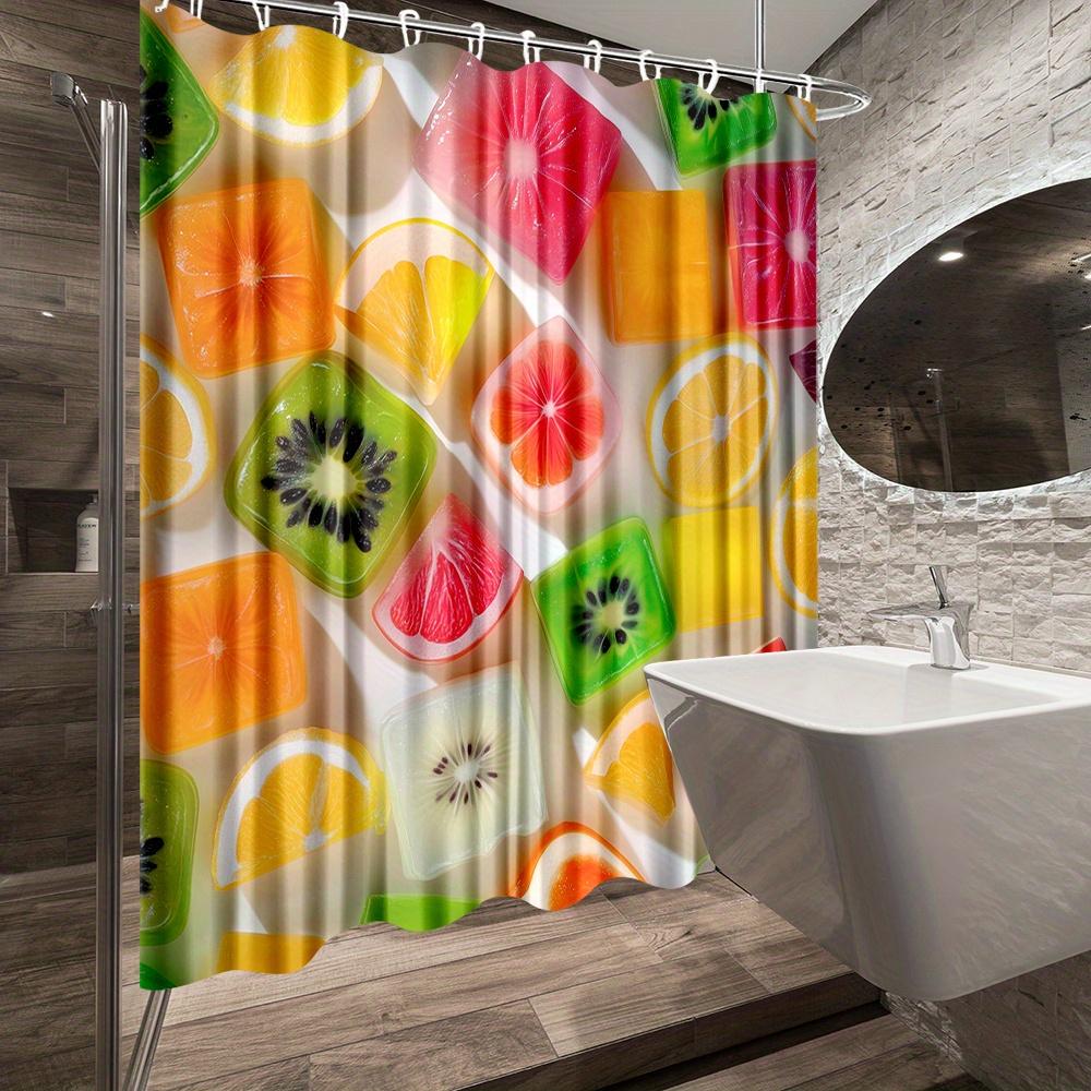 Fruit Slice Print Waterproof Shower Curtain For Bathroom, Bright Citrus Design Adds Freshness To Your Bathroom Decor