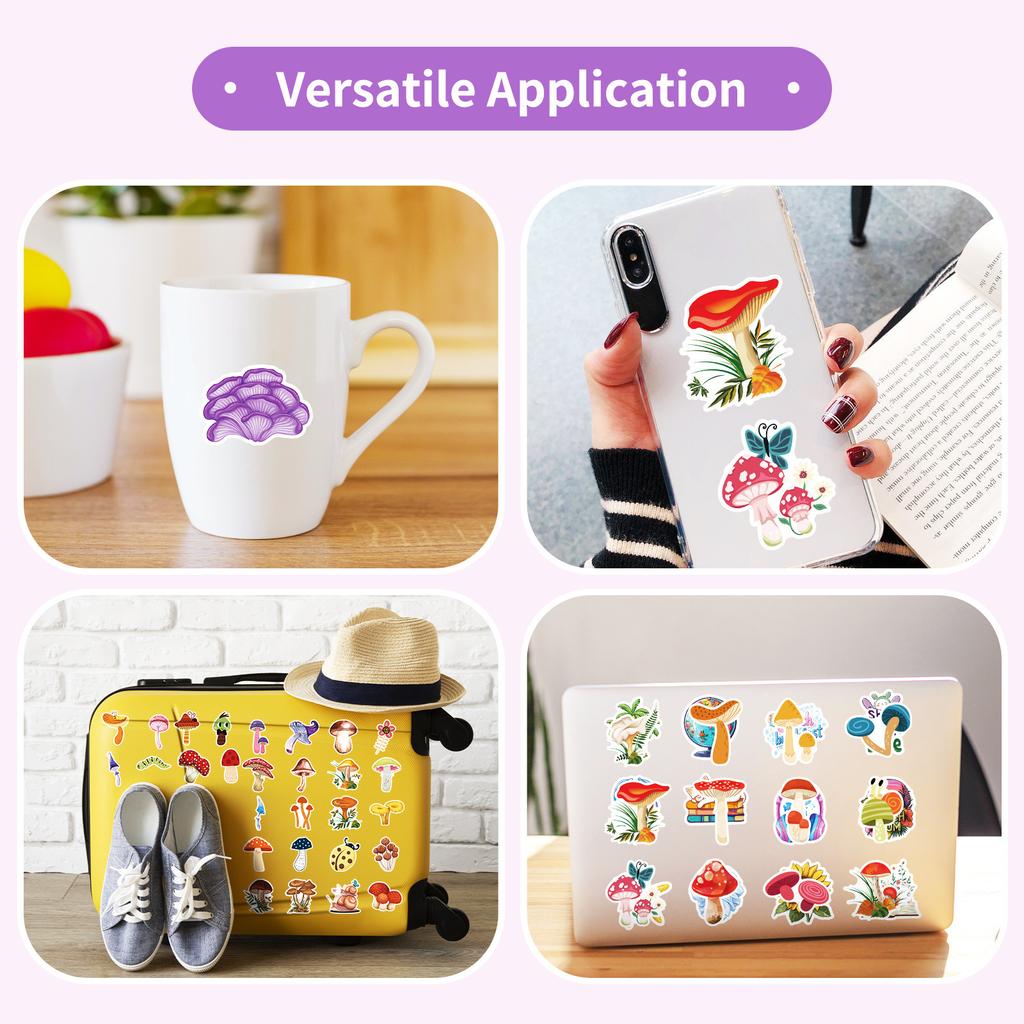 50PCS Mushroom Waterproof Stickers, Cute Decorative Decals for Laptop, Fridge & Notebook