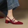 Fashion NEW Summer Women Sandals Genuine Leather Shoes Women Square Toe Chunky Heel Shoes Cover Toe Slingback Sandals Mary Janes Shoes