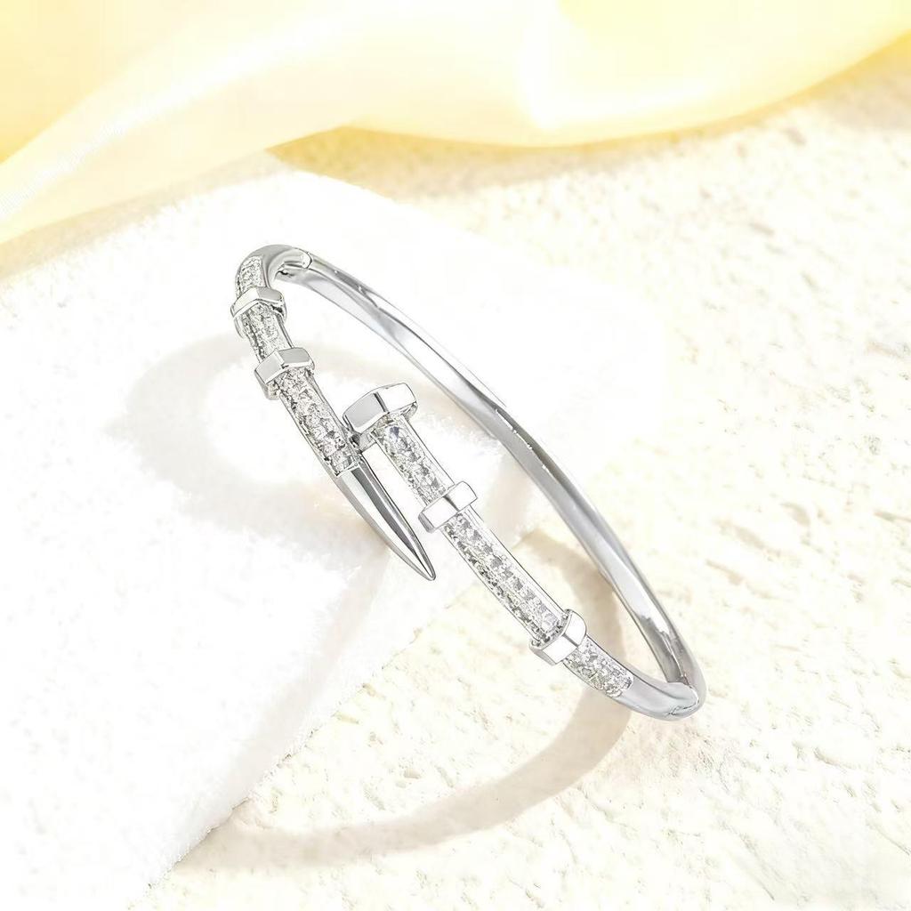 Cartier-Inspired Zircon Nail Bracelet: Women's Korean Fashion Full Diamond Bamboo Bangle