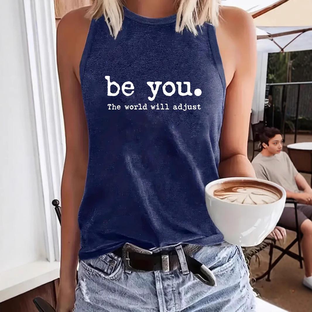 

Temu Summer Casual Sleeveless Tank Top with Be You Pattern – Comfortable Women s T-shirt XXL
