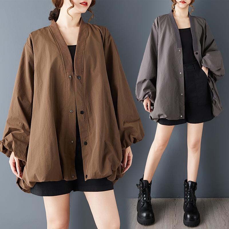 DIMANAF 2025 Plus Size Autumn Winter Women Trench Coat Long Sleeve Jackets Casual Loose Outerwear
