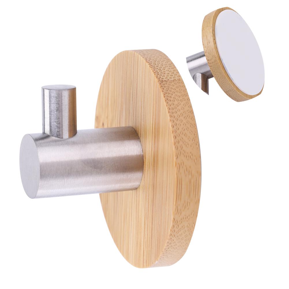 Natural Bamboo Stainless Steel Wall Hanger Hook Bag Key Towel Hanger Kitchen Single Hook