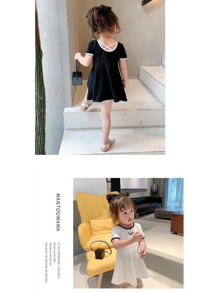 2025 Sommer Mädchen Orange Prinzessinnenkleid - Kurzärmlig, Einfarbig, Koreanischer Stil