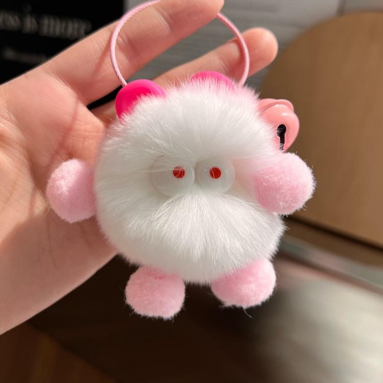 Cute Rex Rabbit Hair Small Briquettes Car Keychain Pendant Korean Internet Celebrity Plush Book Bag Pendant Gift