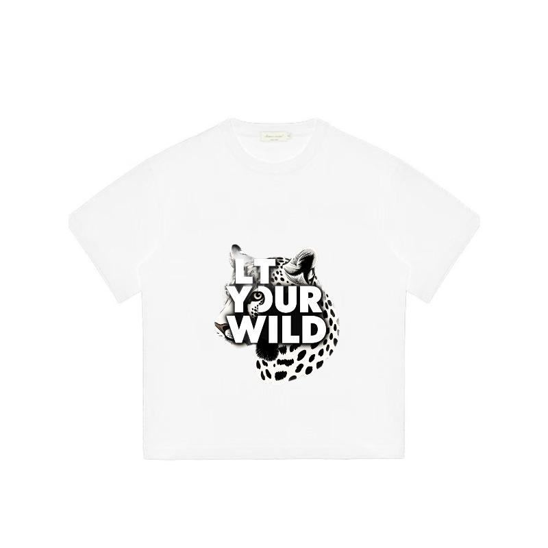 Black T-Shirt With Leopard Print And Let Your Wild Text For Casual Wear