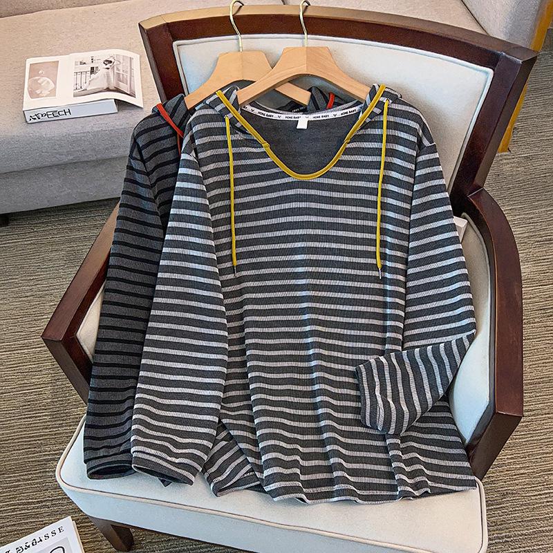 

2025 Autumn Plus Size Striped Hooded Knit Sweater - Loose, Casual, Versatile Pullover 6XL (for 180-210 kg) белый