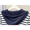 Großformat Damen Gestreifter Herzknopf Kapuzen Strick Cardigan Pullover Mantel