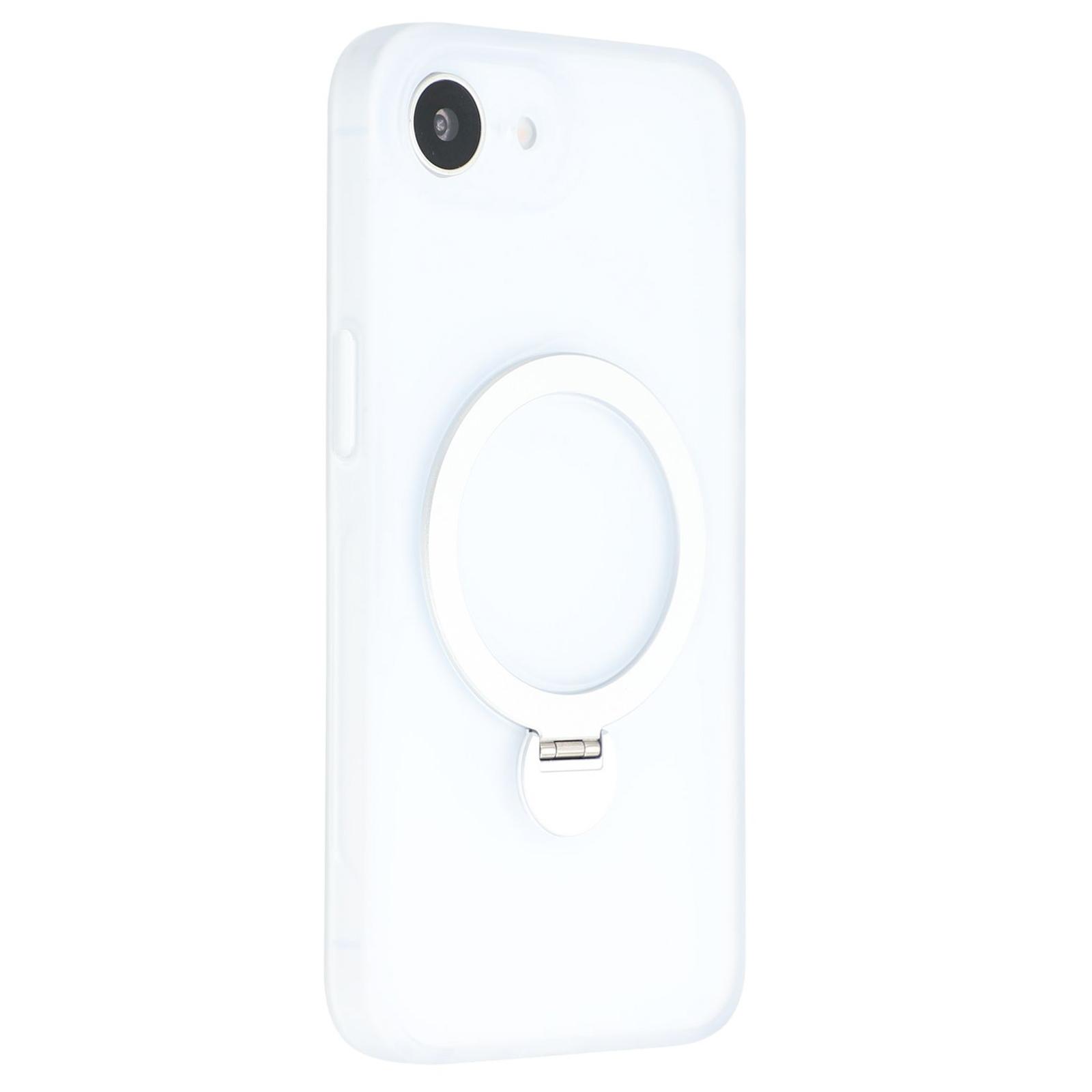 

For iPhone 16e Case Compatible with MagSafe Rotary Ring Kickstand TPU+PC Phone Cover White