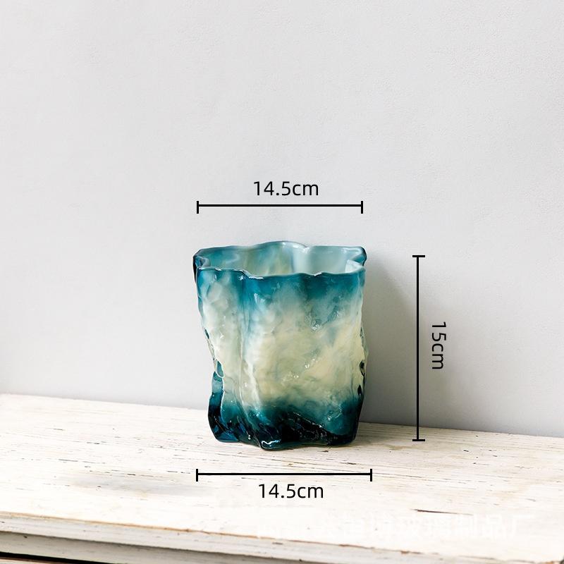 Glass Vase Gradient Hydroponics Terrarium Fold Pattern Flower Vase Floral Arrangement Accessories Home Decoration