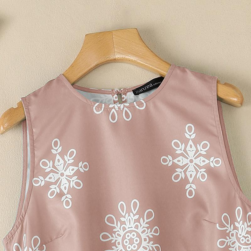 ZANZEA Women Casual Round Neck Sleeveless Print Tank Dress