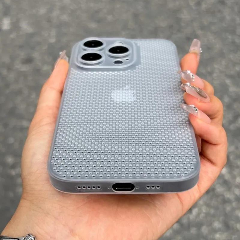 Heat Dissipation Breathable Cooling Case For iPhone 16 15 14 13 12 11 Pro Max Plus Ultra Thin Matte Mesh Hollow Slim Hard Cover