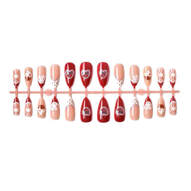 24pcs Christmas Almond Exquisite 3D Manicure Tips: Rabbit, Cherry, Cake Designs