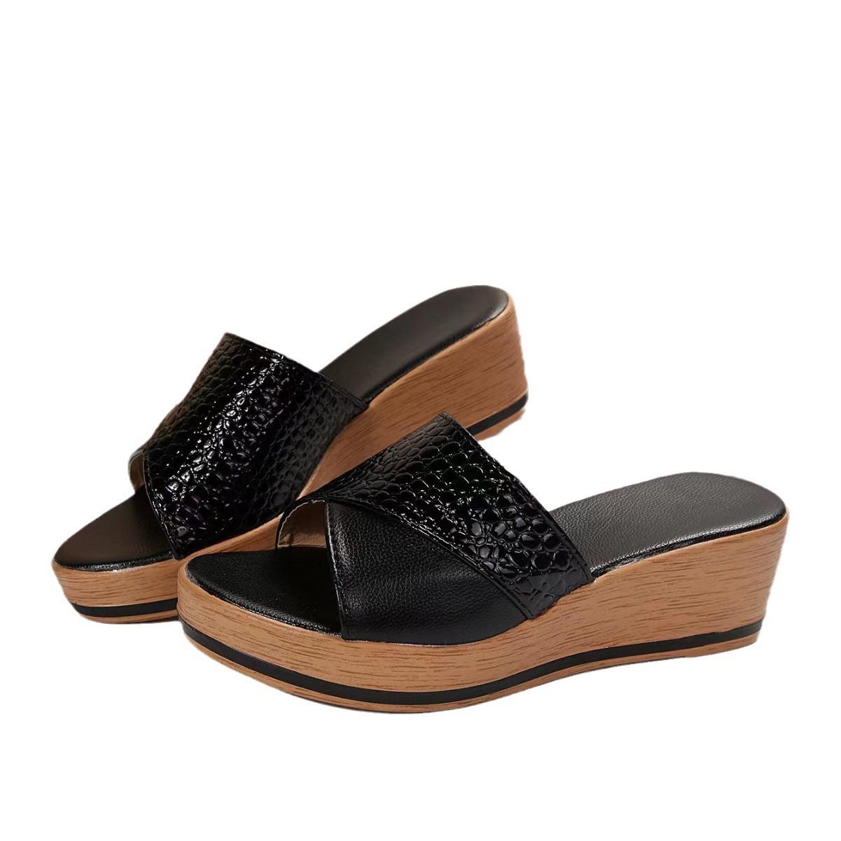 

тапочки на толстой подошве с покатым каблуком женская обувь носить цветные тапочки в форме рыбьего рта маффин и модные простые тетя одно слово крутые тапочки 43