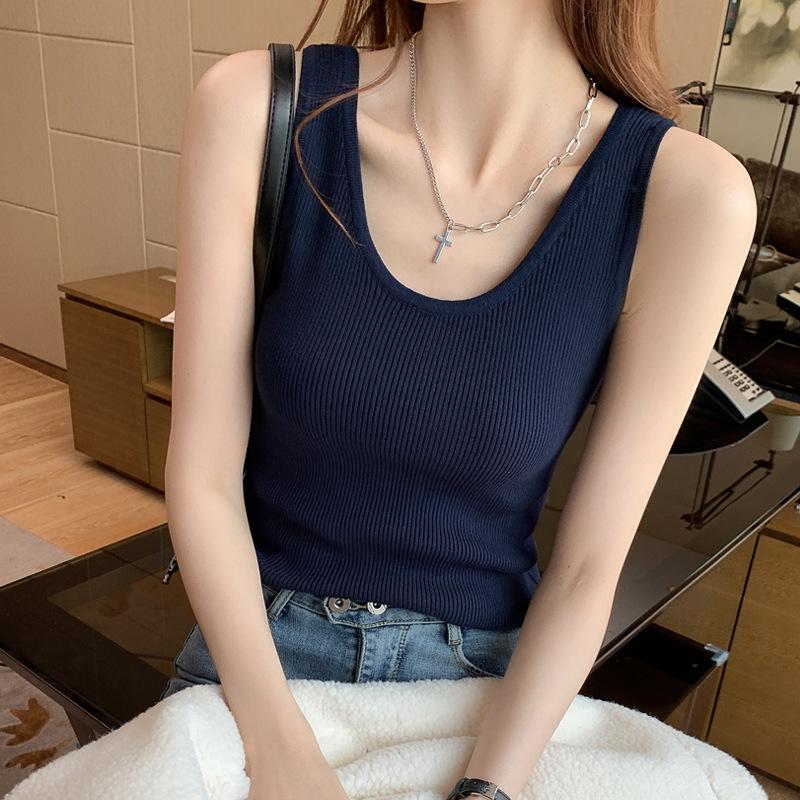 Women's French Chic Knitted Camisole: Summer Ice Silk Vest with Stylish Back Design