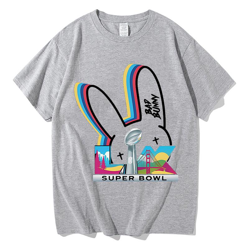 Bad Bunny Super Bowl Tshirts Short Sleeve Pure Cotton Oneck Fashion Tshirts Men Women Summer Unisex Streetwear Hip Hop Tops