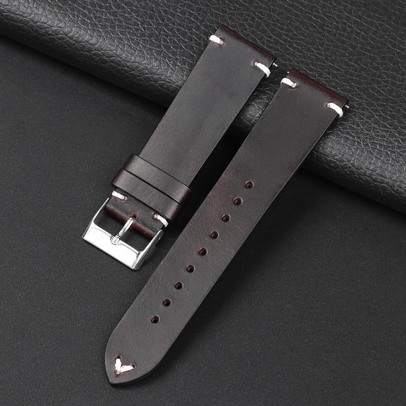 Handmade Retro Oil Wax Genuine Leather Watchbands Quick Release Calfskin Watch Strap 18mm 20mm 22mm Men Watch Accessories