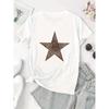 European Size Women'S Chic Leopard Print Star T-Shirt - Casual Crew Neck, Short Sleeve, Stretchy Polyester Blend