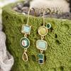 Asymmetrical Green Tone Geometric Drop Earrings for Women Retro Bohemian Style Earrings for Vacation and Daily Wear