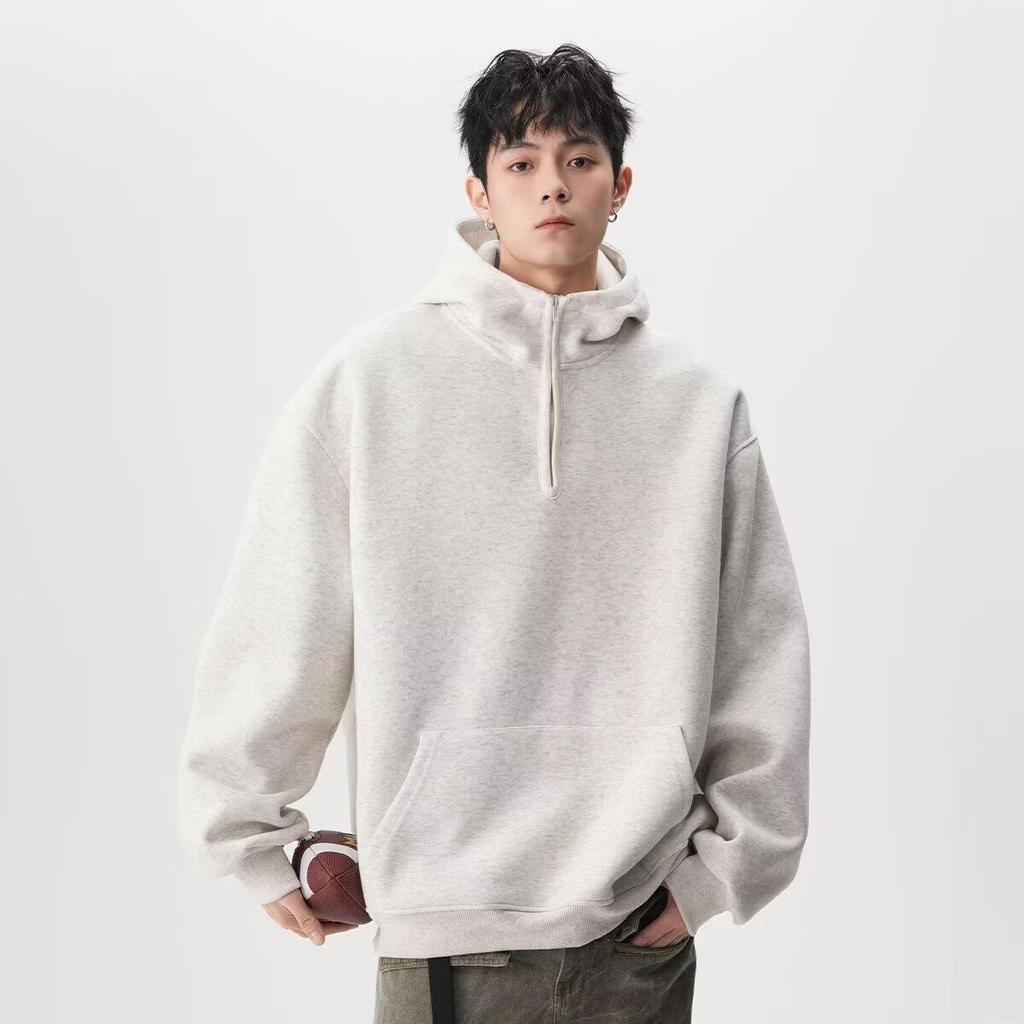 Unisex Heavyweight Half-Zip Hoodie: Trendy High-Street Design for Autumn/Winter