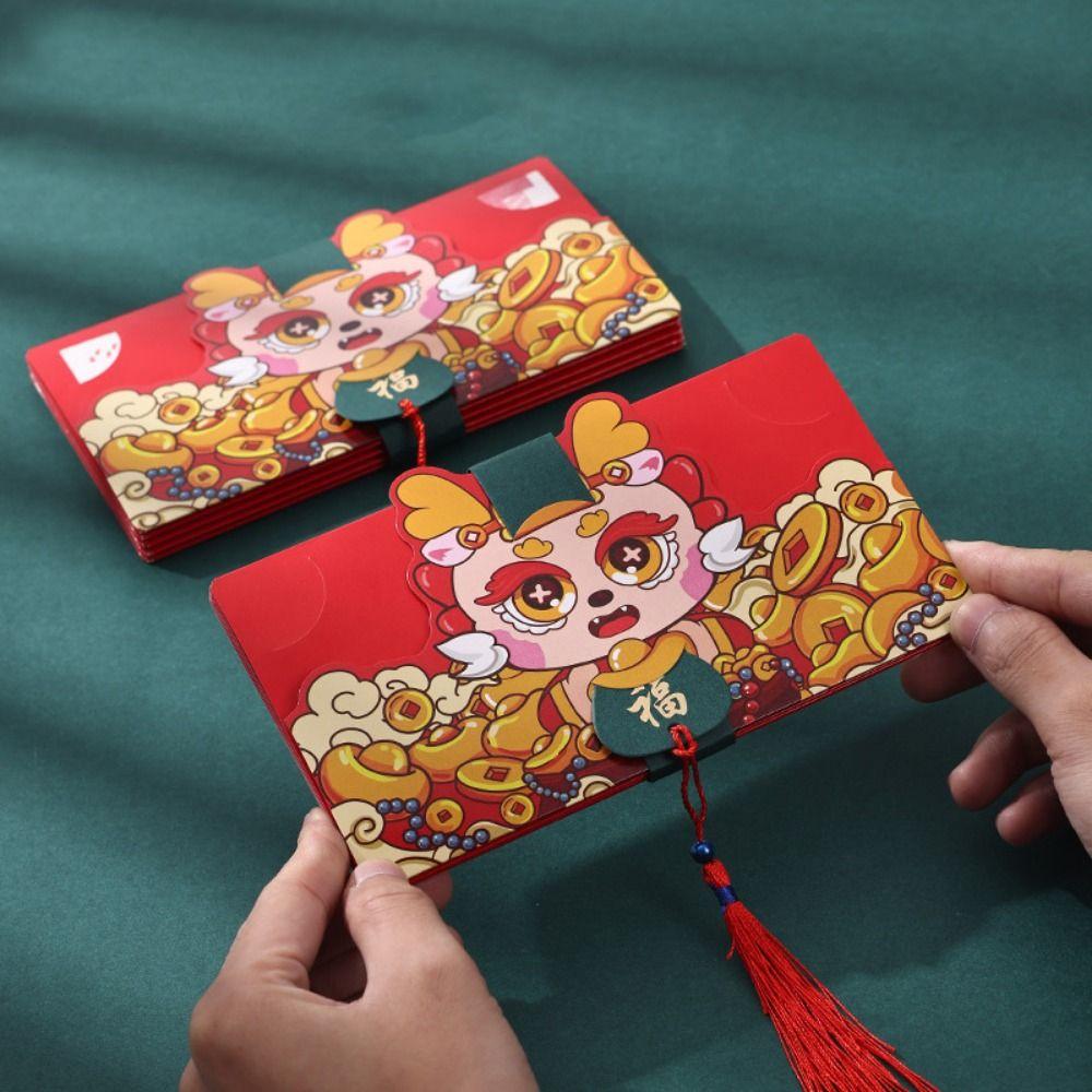 Fodable 2025 New Year Packet Cartoon Blessing Bag 2/6/8/10 Slots Folding Red Envelope  Party Gifts