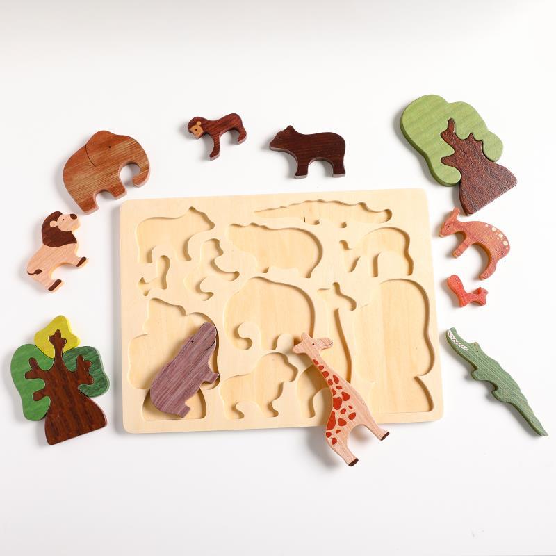Children's Toy Animal Jigsaw Puzzle Hand Grab Panel Early Education Puzzle Block Matching Cognitive Wooden Jigsaw Puzzle Stack