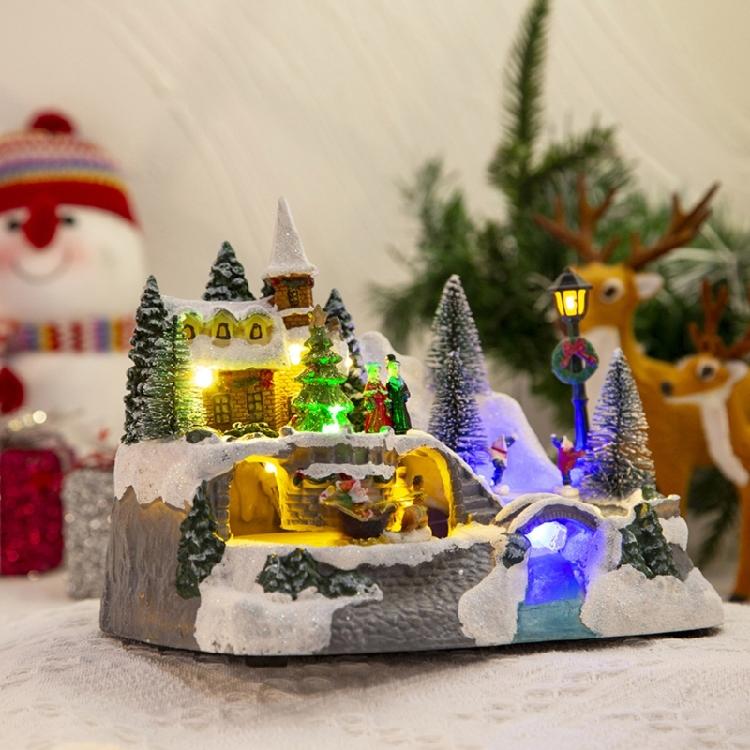 Christmas Glowing Snow House Figurine Rotatable Bar Shop Decoration Gift