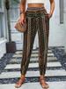 Frühling/Sommer Damen Böhmischer Ethno-Print Locker Schlankmachend Drapierte Elastische Taille Aufgeschlagene Lässige Hose