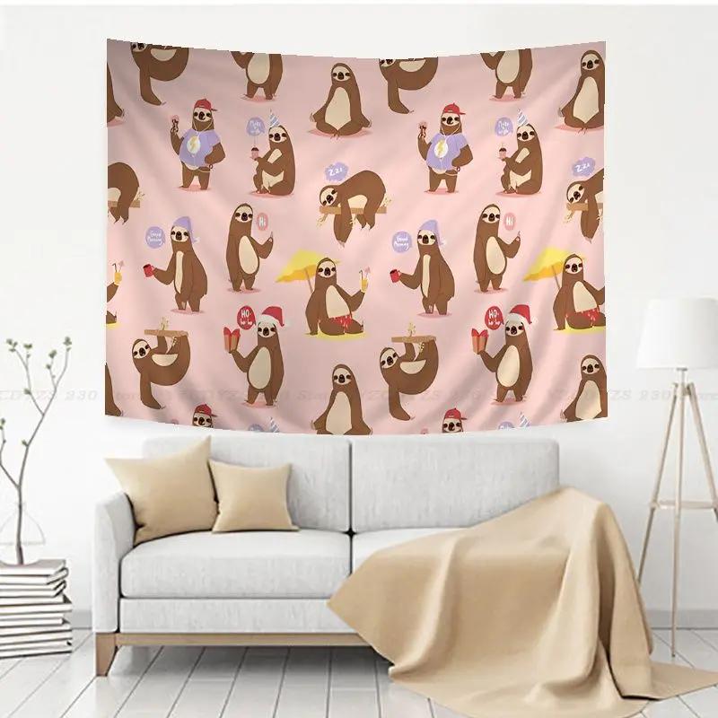 Cartoon Sloth Tapestry for Girl Boys Child Room DecorCute Animal Pattern Wall Hanging Decorative Lovely Widlife Wall Tapestries