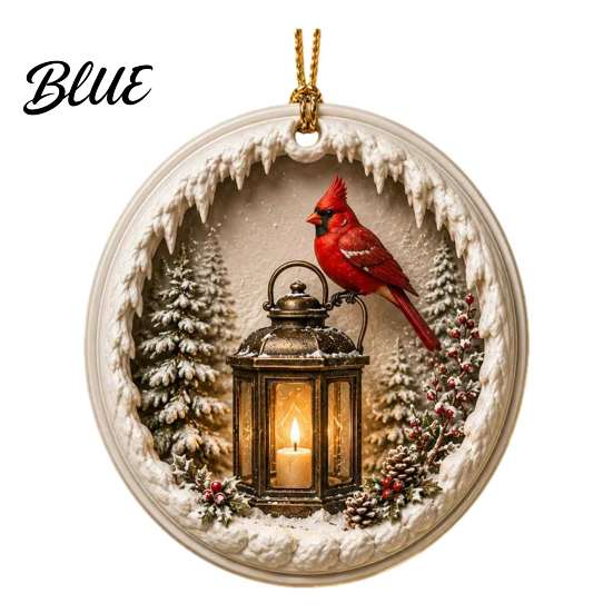 Festive Hanging Decor Acrylic Christmas Red Bird Ornament, Snow Scene Pattern Xmas Tree Ornaments Decor, Retro Round Pendant for Winter Holiday Party