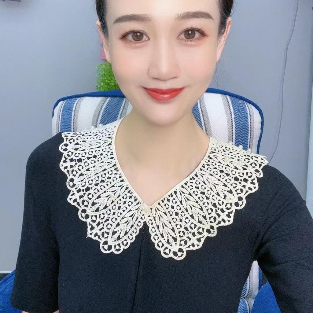 Hohler Polyester-Schal Falscher Kragen (Fake-Kragen aus Perlenspitze) Halskette Vielseitig Praktische Knöpfe