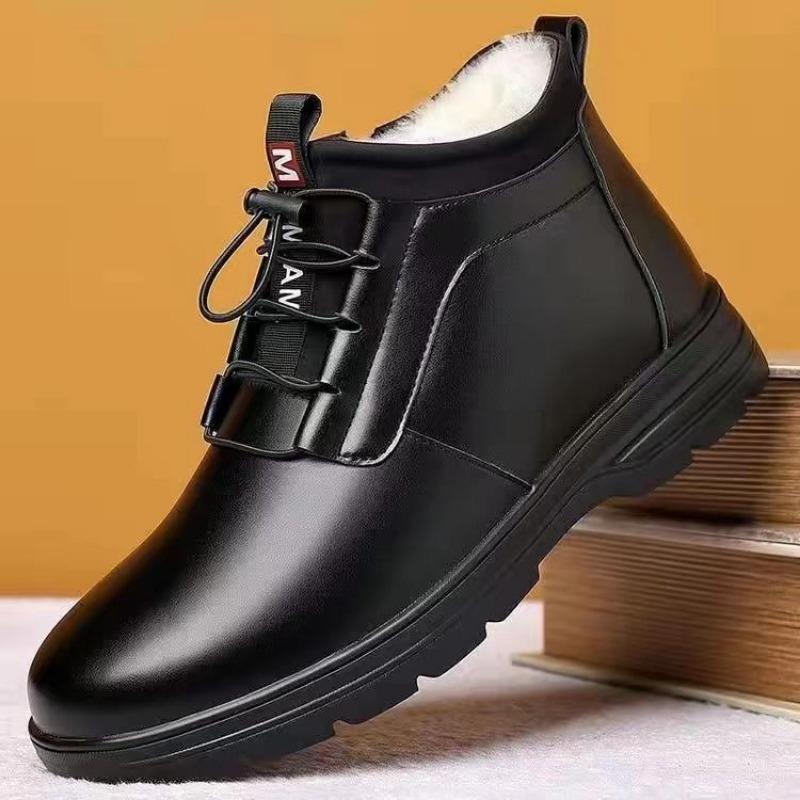 [0% Real Soft Leather] Men's Winter Snow Boots Warm, Thickened and Velvet High-top Versatile Casual Cotton Leather Shoes Tide