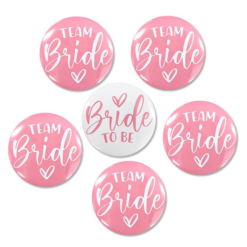 Pink Heart Team Bride Bridesmaid Brooch, 58mm Wedding Party Badge