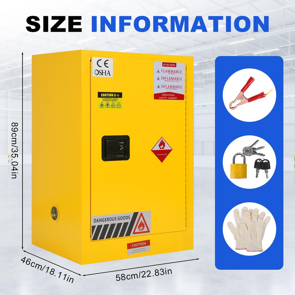 12 Gallon Explosion Proof Storage Cabinet 22.8x18.1x35in Thickened Galvanized Cold-Rolled Steel Triple-Point Lock for Industrial