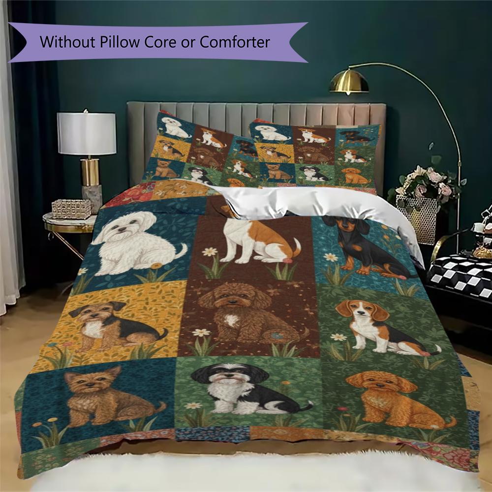 Retro Patchwork Animal Pattern Bedding Uilt Set Uilt Cover Pillowcase Home Decoration Birthday Gift (1 * Duvet Cover + 2 * Pillowcase Without Core)61