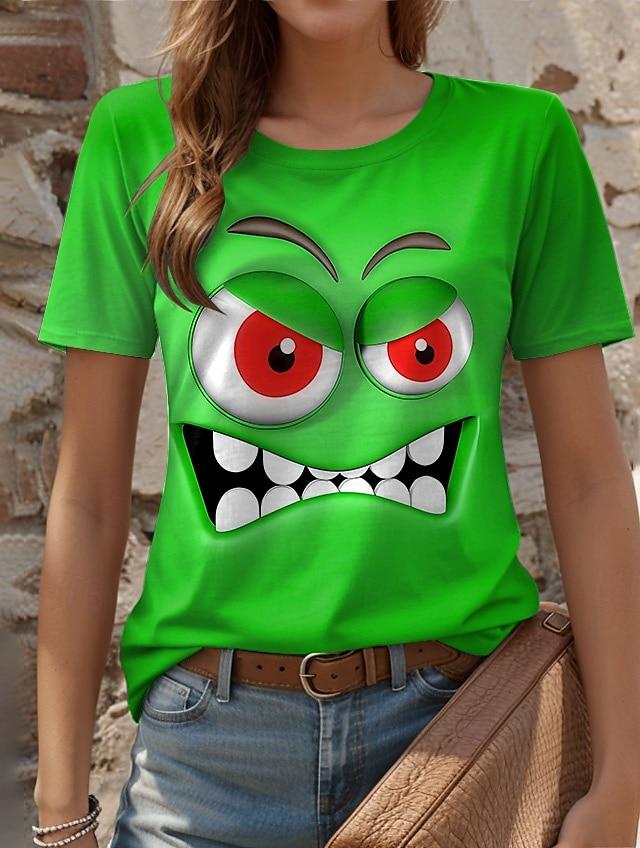 3D-gedrucktes lustiges Ausdrucksmuster Damen-T-Shirt Sommerlich lässig Rundhals-Oberteil Kurzarm Locker geschnittenes T-Shirt Täglich Kurzarm