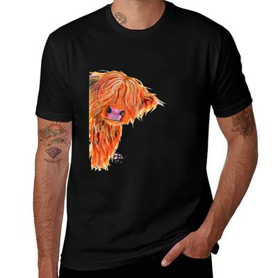HIGHLAND COW 'PEEKABOO' BY SHIRLEY MACARTHUR T-Shirt Cotton T Shirts Man 100% Funny T Shirts Cotton T-Shirt