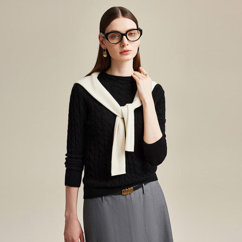 Zhaojun Women's Thin Cable Knit Cashmere Half-Turtleneck Sweater