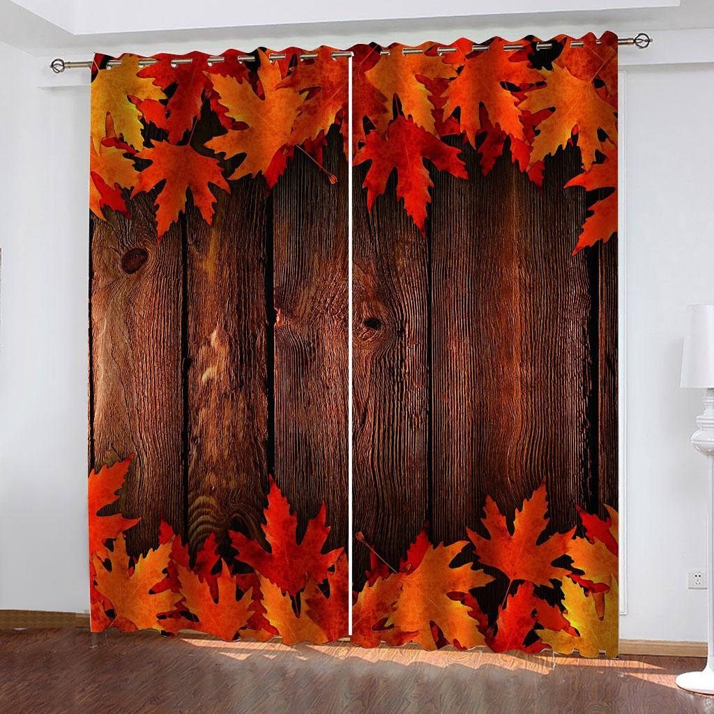 Verdunkelungsvorhang 3D Pflanze Herbst Ahornblätter Fenstervorhänge für Wohnzimmer Schlafzimmer Modern, 2 Stück Mode