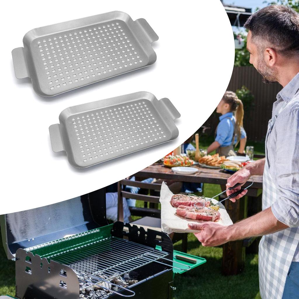 2 Stück Ofen Backform Keksblech mit Löchern und Griff Outdoor Bratpfanne Grillpfanne für Innenkochen Grillplatte