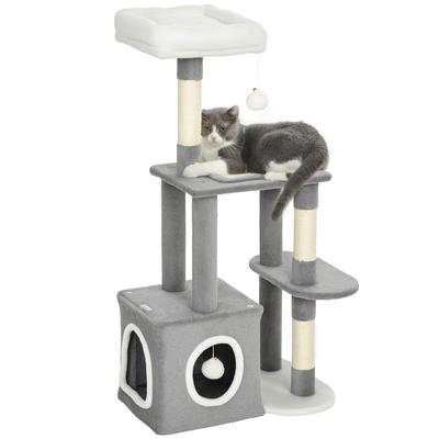 Cat Tree 107 Cm Cat Tower with Cave, 2 Plush Balls, Sisal Posts, Large Platform, 55x40x107 Cm, Grey