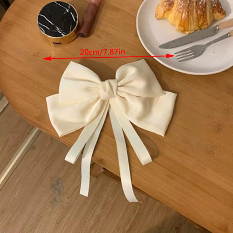 1Pc Summer Huge Bow Hair Clip Long Streamer Duck Billed Clip White Large Bowknot Satin Hairpin Elegant And Sweet Hair Accessory