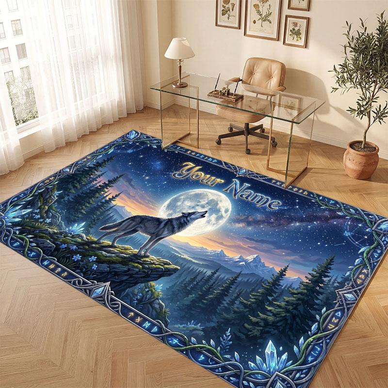 Space Cosmic Theme Crystal Velvet Floor Rug Personalized Custom Name Text Warm Carpet Home Decoration