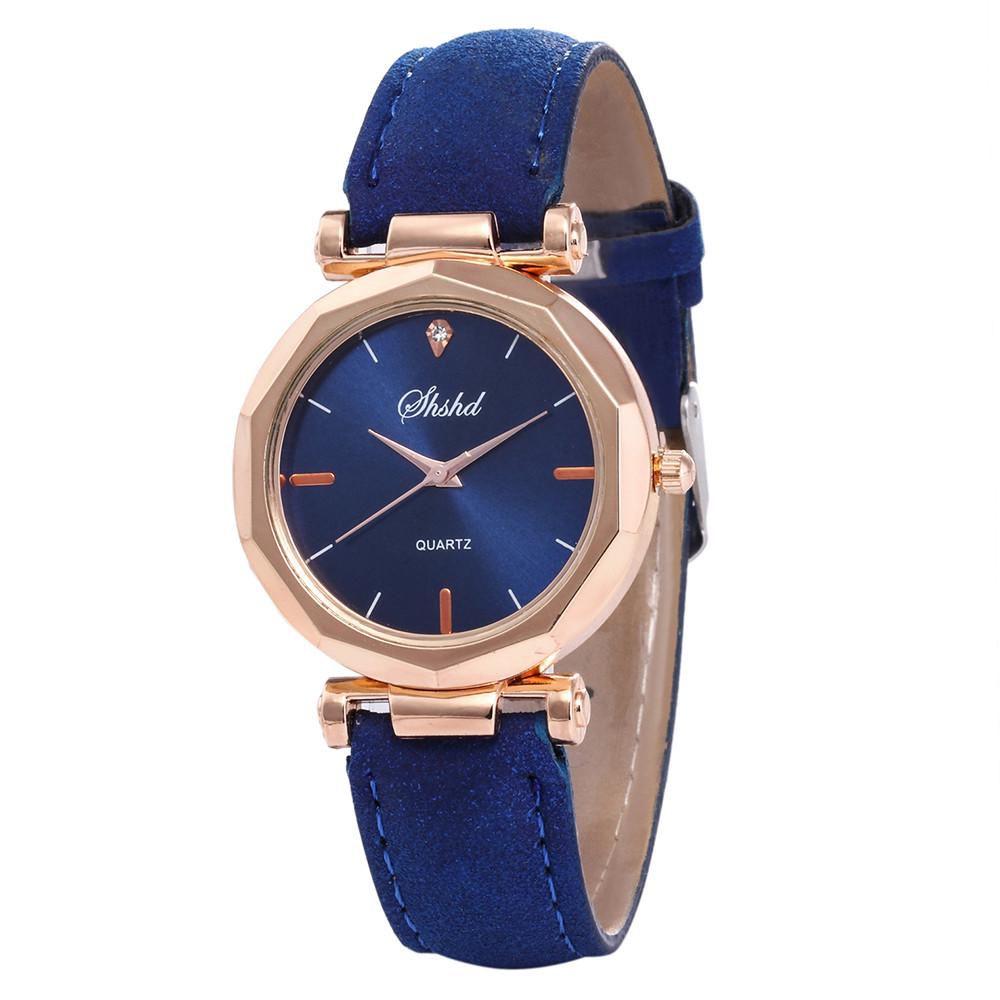 Elegant Women Vintage Matte Faux Leather Rhombus Crystal Stones Quartz Wrist Watch