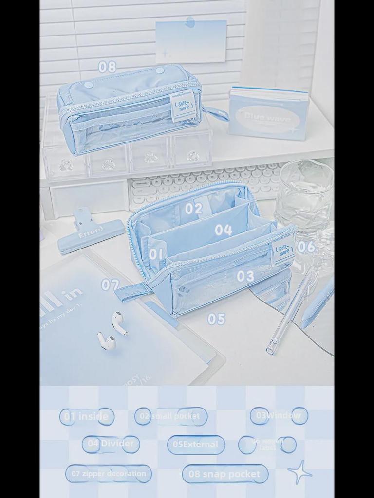 RosyPosy Korean Creative Large Capacity Prism Pencil Case - Transparent with Zipper for Students