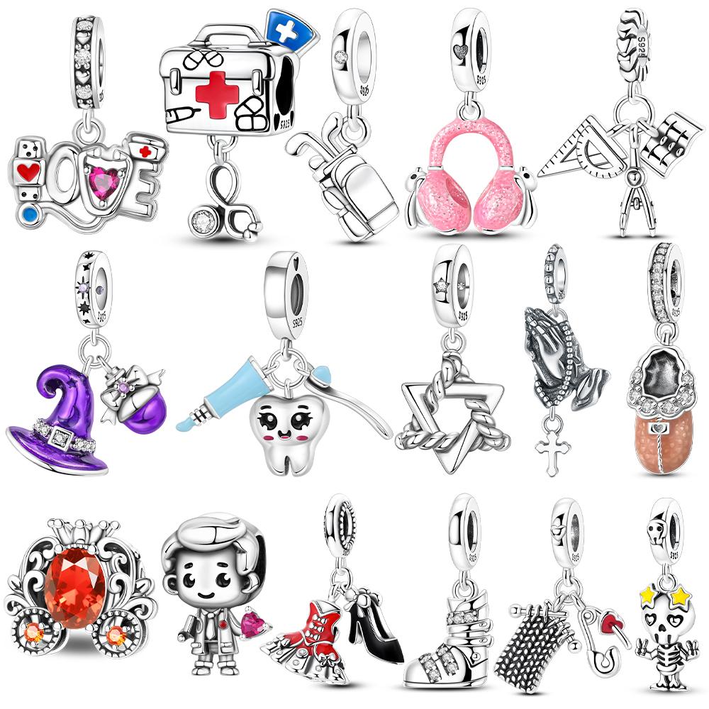 Original Copper Charms Purple Magic Hat Boy Medical Kit Pendant Shoe Beads Fit Bracelet Jewelry Women Fine Gift Accessory