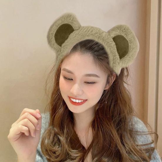 Yousheng Girl Bear Ears Decor Headband Cartoon Plush Hair Hoop Makeup Washing Face Halloween Cosplay Headband