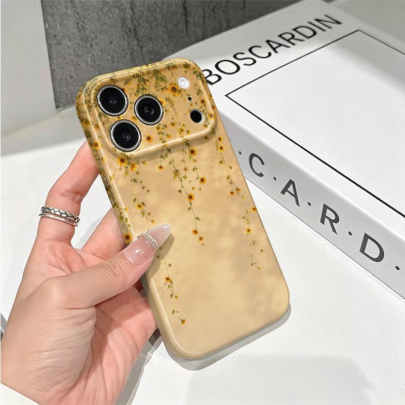 Cascading Sunflower Pattern Hanging Floral Art Graphic Film Aesthetic Protective Shockproof Bumper Phone Case Cover For iPhone 14 15 16 Pro Max Plus