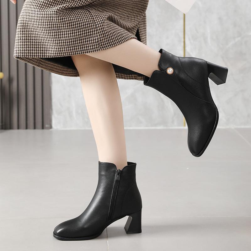 Frauen Mode Stiefel Rot Wolle Warme Winter Echtes Leder Booties Frauen Mid Heel Hochzeit Bankett Kleid Stiefel Frauen