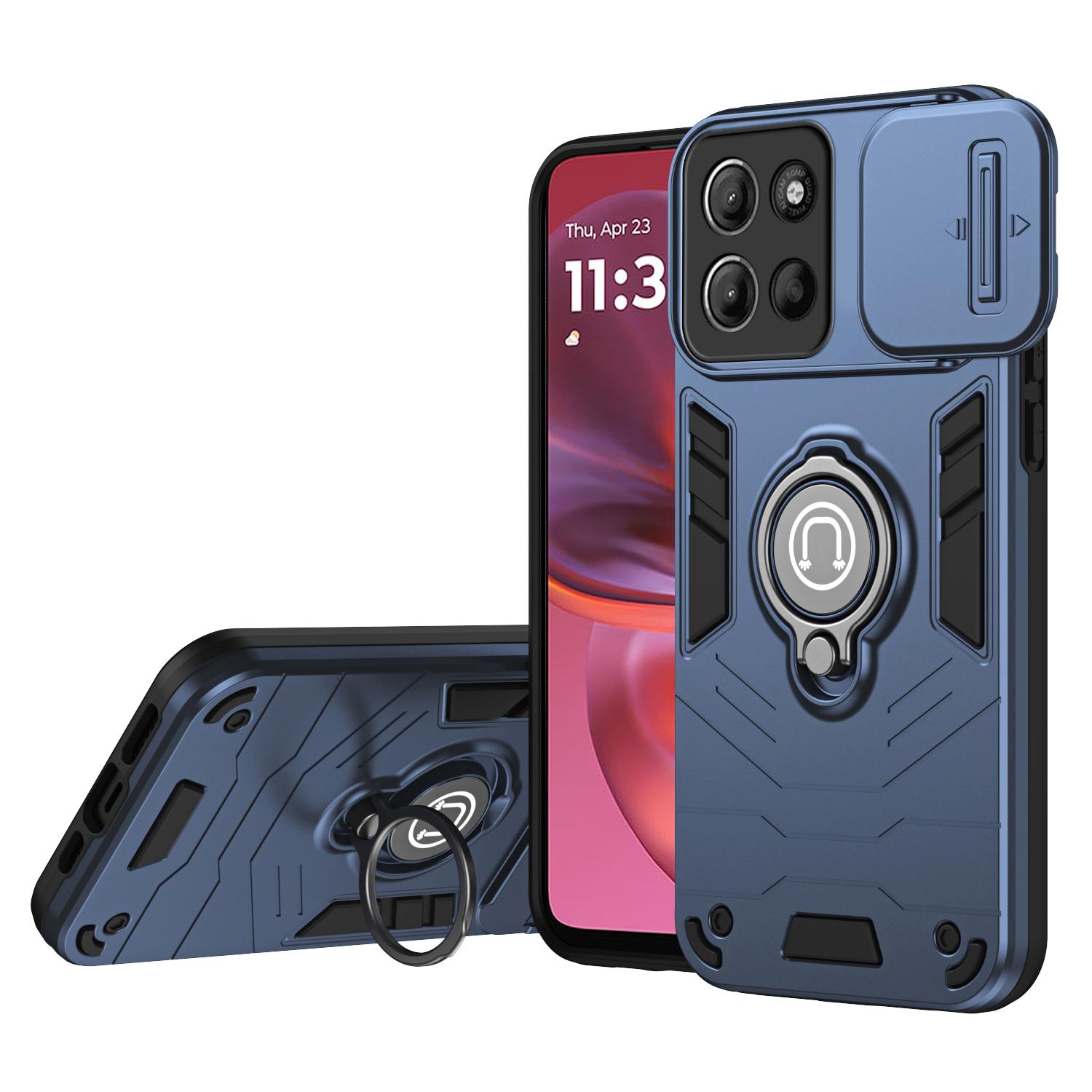 

For Motorola Moto G15 4G Case Slide Camshield Kickstand PC+TPU Phone Cover Blue